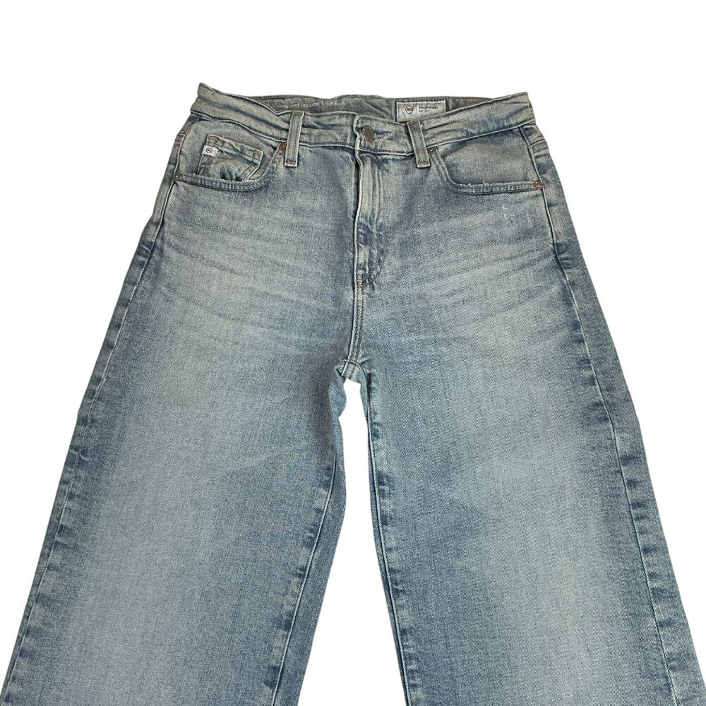 AG Saige Wide Leg Crop High Rise Fit Jeans Womens 27 Blue Raw Hem - Picture 3 of 12